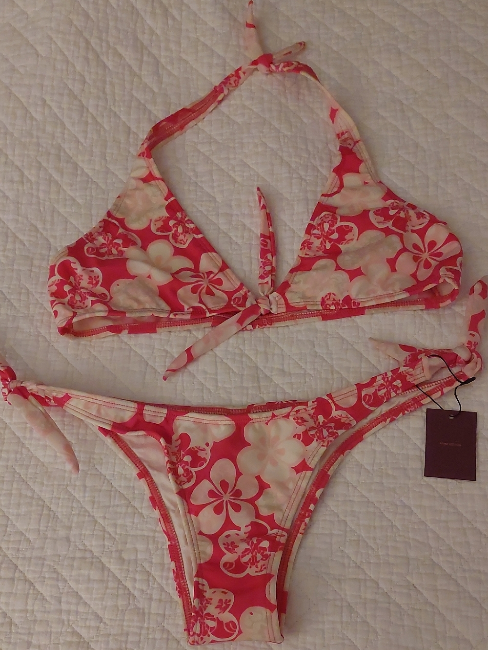 Women’s Brazilian Floral Tie-Back Bikini Set - Pink & Cream